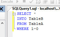 Copy table schema to new a table